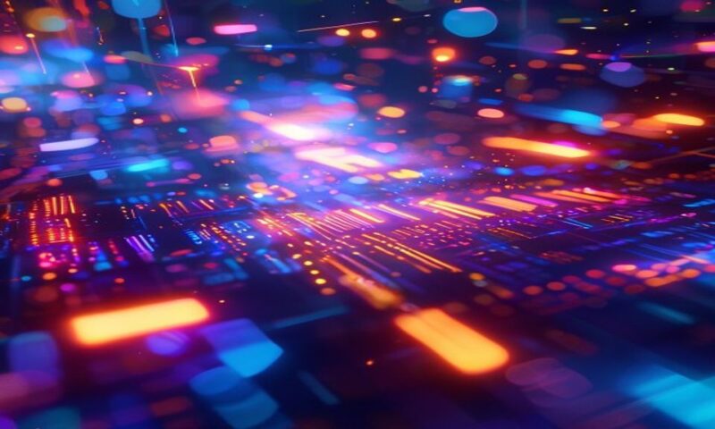 Abstract digital canvas showing perfectly rendered typography and text characters floating in luminous 3D space, glowing with vibrant colors, surrounded by subtle geometric shapes and light rays, repr