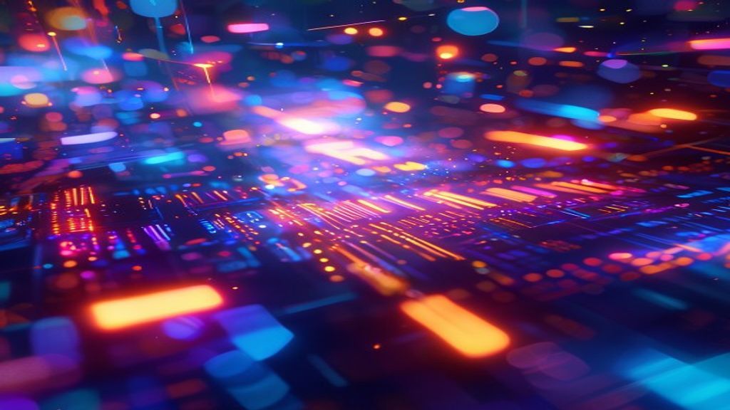 Abstract digital canvas showing perfectly rendered typography and text characters floating in luminous 3D space, glowing with vibrant colors, surrounded by subtle geometric shapes and light rays, repr