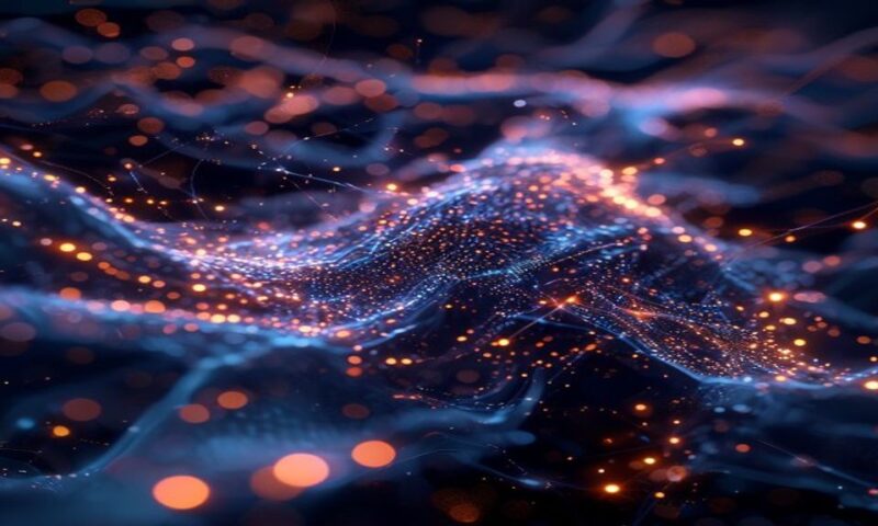 Advanced AI processing visualization with flowing neural networks and data streams converging into sharp focus, holographic interface elements, warm professional lighting, cinematic, professional phot
