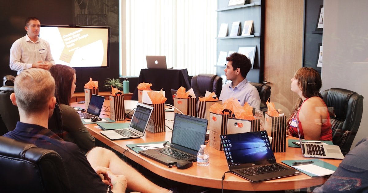 Team reviewing AI-generated presentation