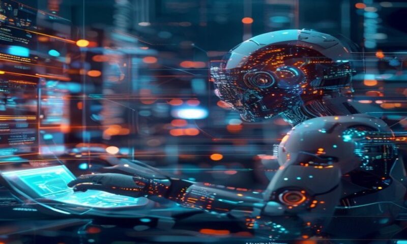 An AI agent autonomously navigating a complex digital ecosystem, manipulating interconnected tools and data streams, making independent decisions across multiple platforms simultaneously. cinematic, p