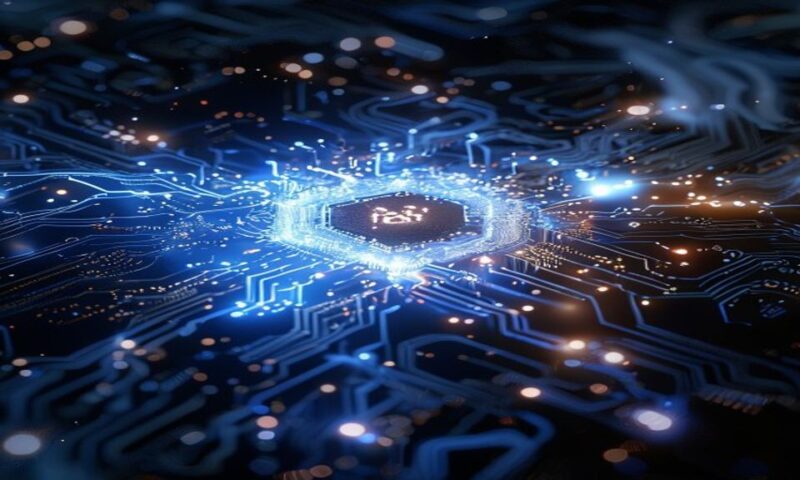 A glowing neural network circuit board gradually dimming from blazing white to soft blue, surrounded by swirling energy particles dissipating into darkness, symbolizing radical efficiency gains, cinem