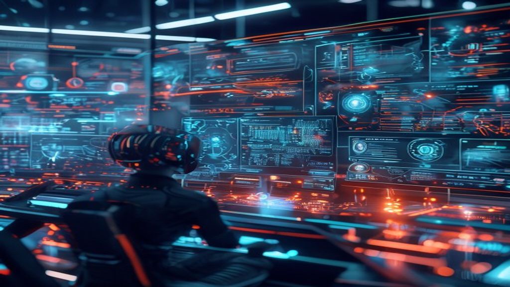 Autonomous AI agents working seamlessly across digital workflows, holographic data streams flowing between interconnected systems, glowing nodes processing information in real-time, futuristic dashboa