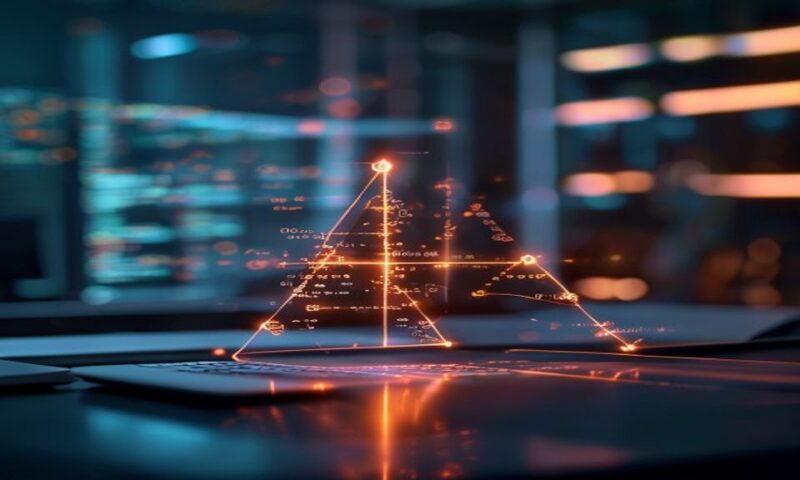 A glowing mathematical proof equation materializing into clean, executable code lines in a modern developer workspace, symbolizing formal verification transforming abstract logic into functional softw