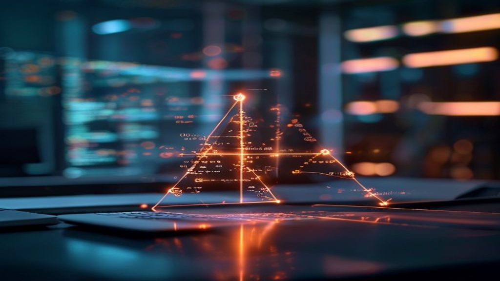 A glowing mathematical proof equation materializing into clean, executable code lines in a modern developer workspace, symbolizing formal verification transforming abstract logic into functional softw