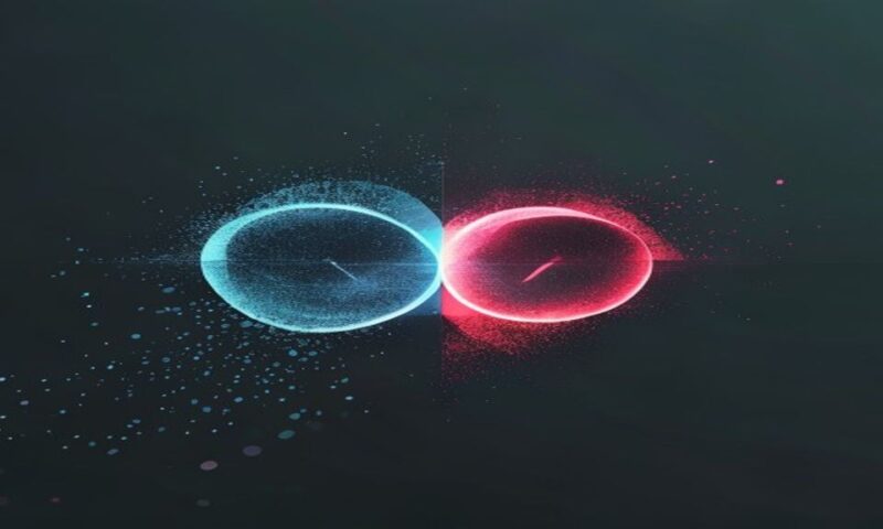 Minimalist visual of two overlapping tech logos dissolving into one unified symbol, with flowing digital particles merging together against a clean, modern background, cinematic, professional photogra