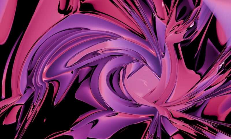 Dynamic abstract digital art featuring fluid shapes in vibrant purple and pink hues for a captivating visual impact.