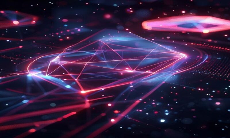 3D holographic geometric shapes morphing and rotating in dark space, glowing neon edges, digital light trails, abstract futuristic visualization of artificial intelligence generation, cinematic, profe