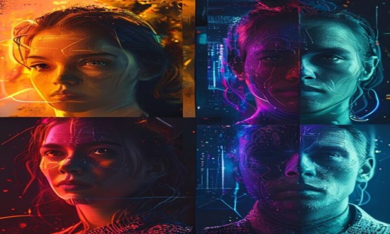A split-screen comparison of four distinct visual styles: one section showing painterly, artistic renderings; another with photorealistic detail and crisp text; a third with bold graphic elements; and