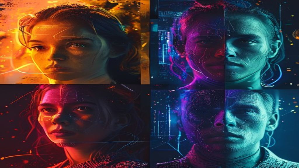 A split-screen comparison of four distinct visual styles: one section showing painterly, artistic renderings; another with photorealistic detail and crisp text; a third with bold graphic elements; and