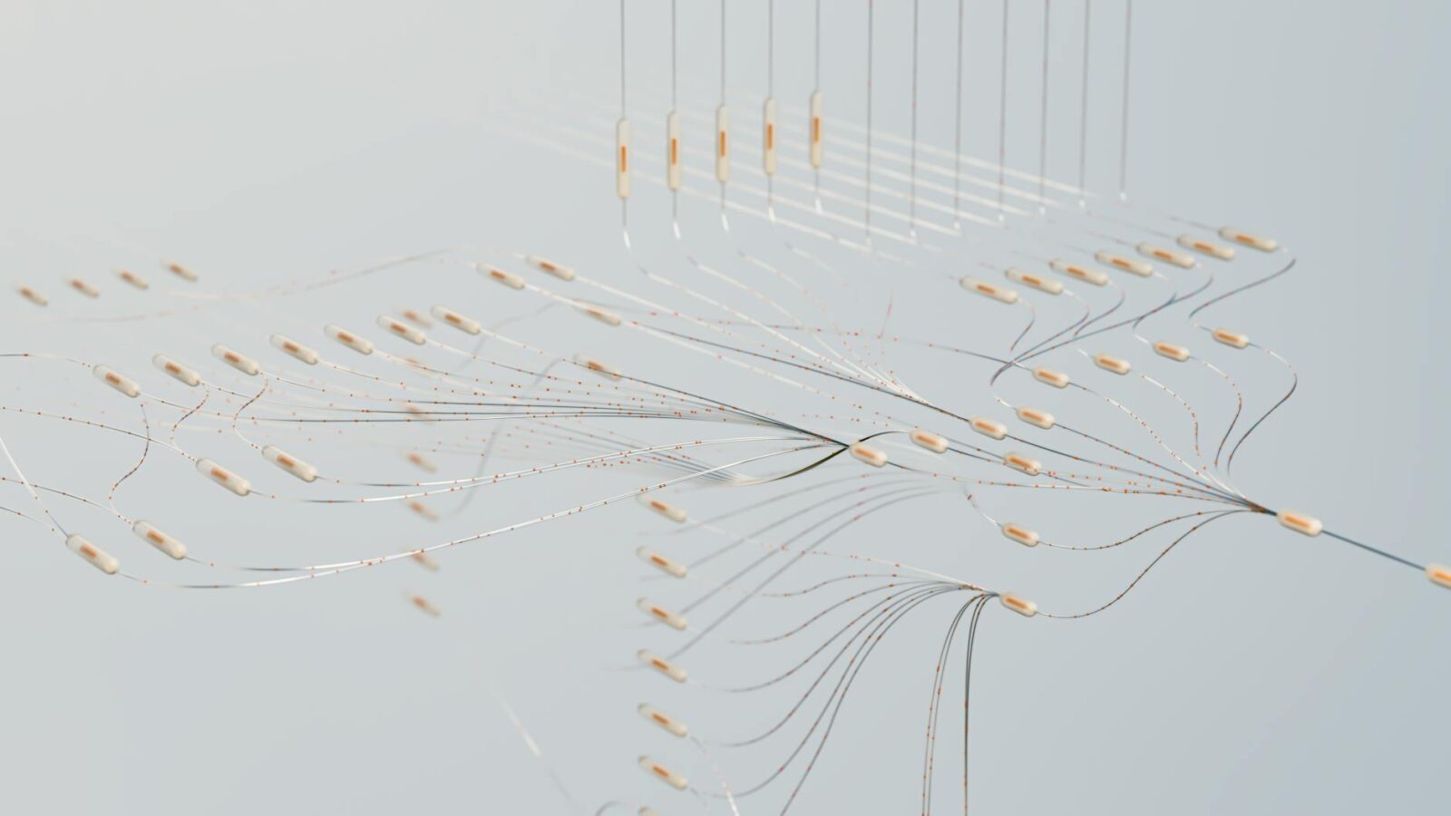 Elegant 3D visualization of neural networks showcasing abstract connections in a digital space.
