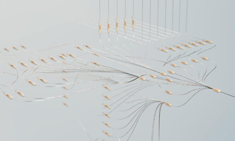 Elegant 3D visualization of neural networks showcasing abstract connections in a digital space.