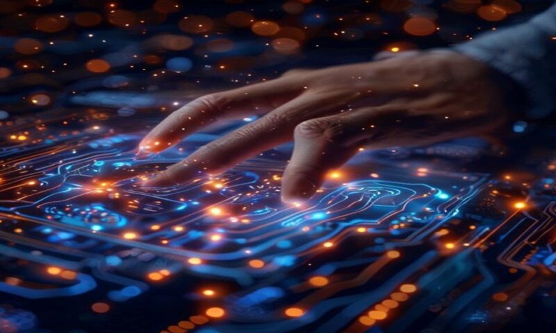 Digital hands navigating glowing website interfaces in dark space, holographic web elements floating around circuitry patterns, autonomous agent concept, cinematic, professional photography, 4k, depth