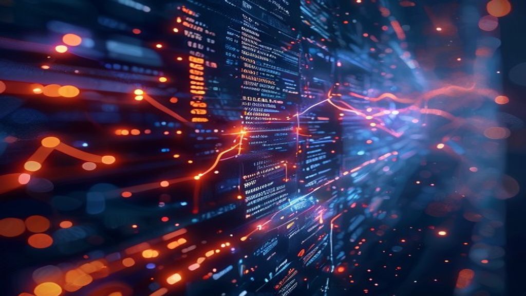 A glowing digital interface displaying real-time web search results flowing across a transparent screen, with neural network pathways lighting up in the background, representing instant information re