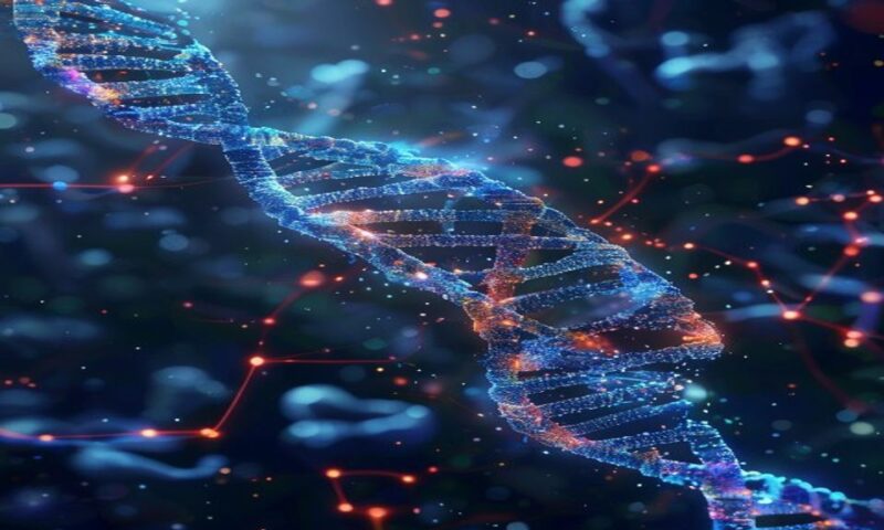 DNA double helix morphing into digital neural networks, bioluminescent pathways flowing through abstract code structures, evolutionary branches splitting and optimizing in real-time, nature and techno